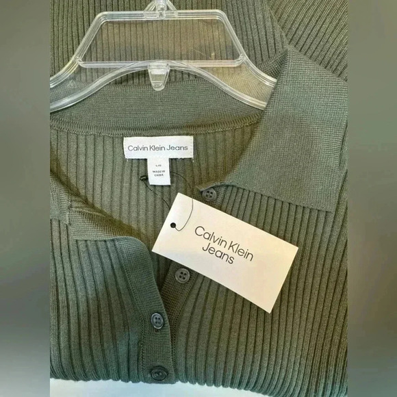 Calvin Klein Jeans Green Ribbed Half Button Sweater Size L - Picture 8 of 11